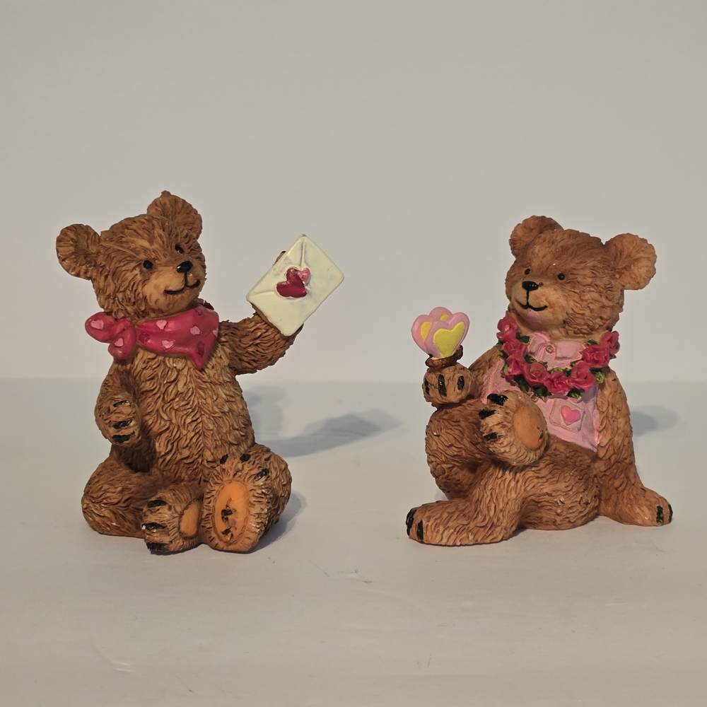 VTG 90s Love Bears, Set of 2 Handpainted Resin Figurines Shelf-Sitters Valentine